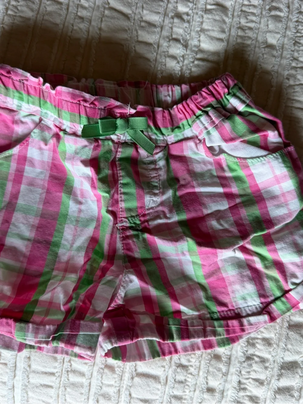 Gymboree Pink and Green Plaid Cotton Shorts with Bow